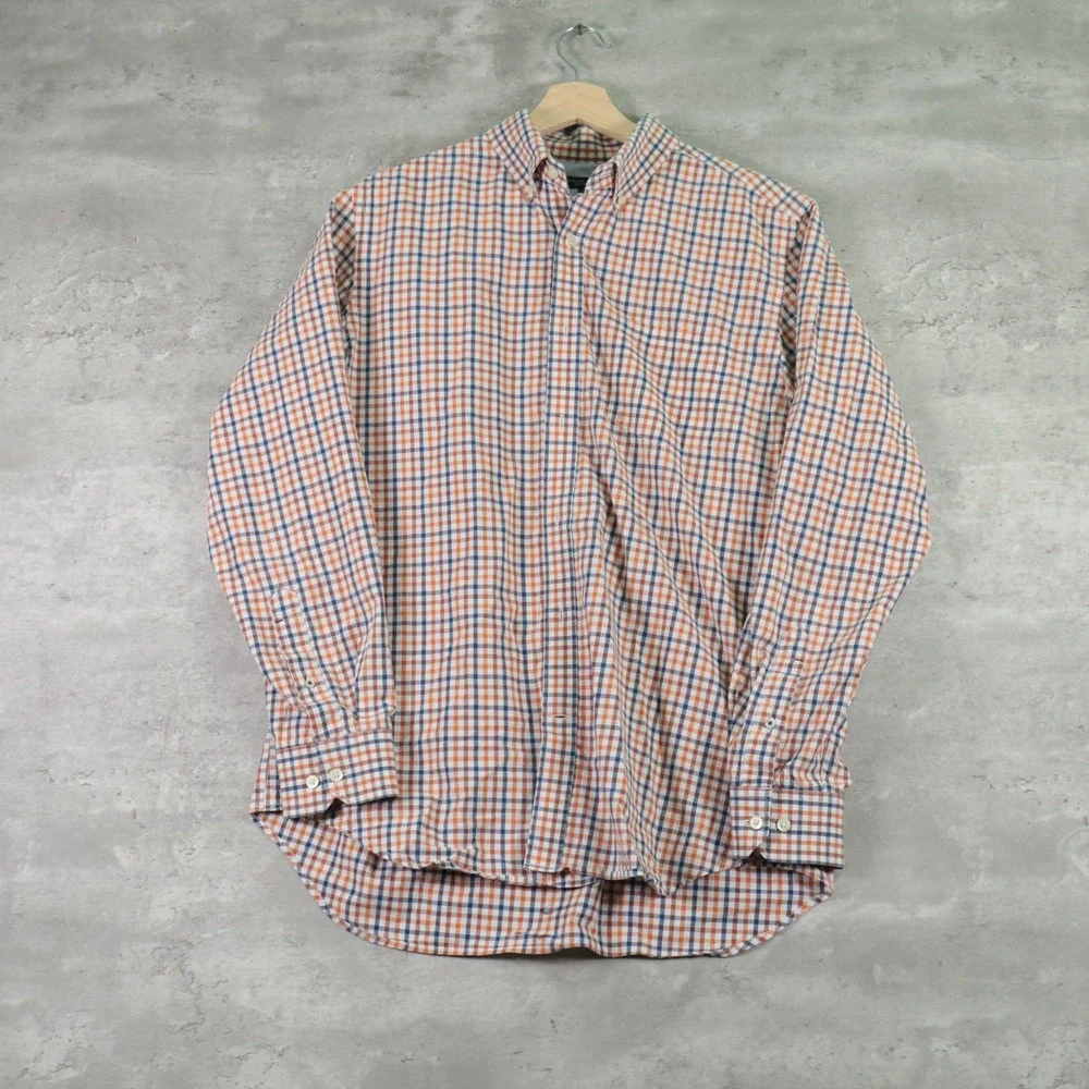 Banana Republic Soft Wash Shirt Button Down Plaid Orange Blue Mens Large